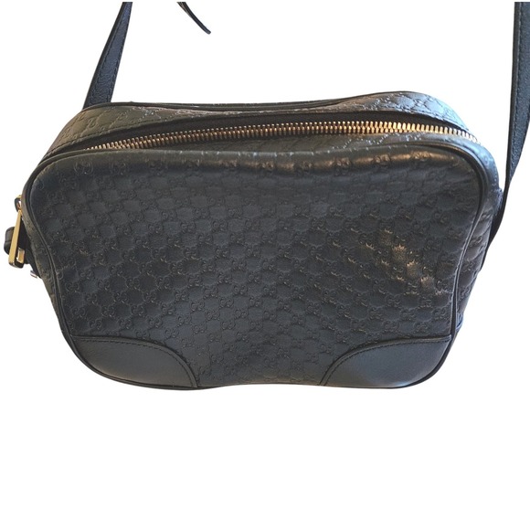 Gucci Black Micro GG Bee Bag Leather Crossbody 449413 520981 - Picture 4 of 14